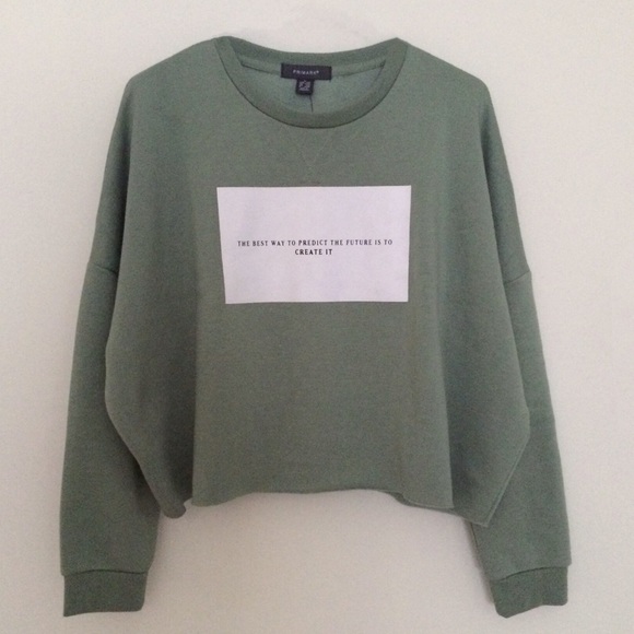 Primark Tops - Oversized Crop Fleece Sweatshirt Top Olive M